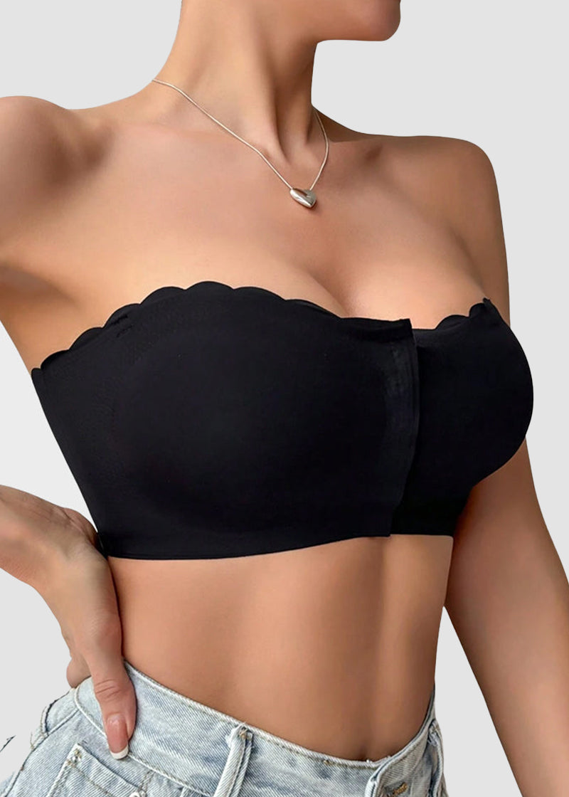 Comfortable Breathable Scallop Trim Hook & Eye Front Bralette